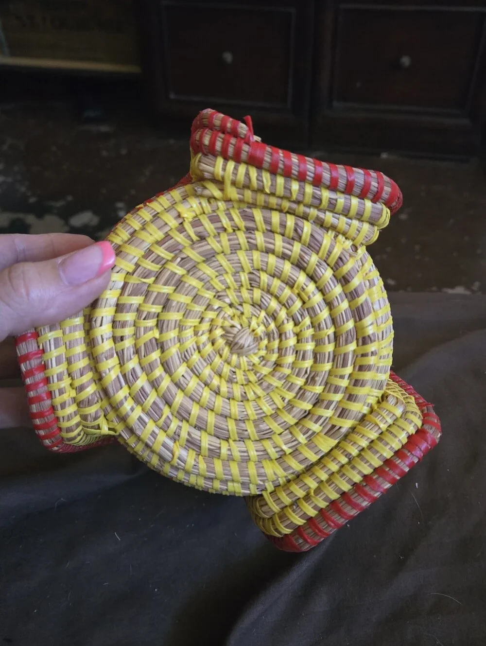 Handwoven Red and Yellow VINTAGE Bowl